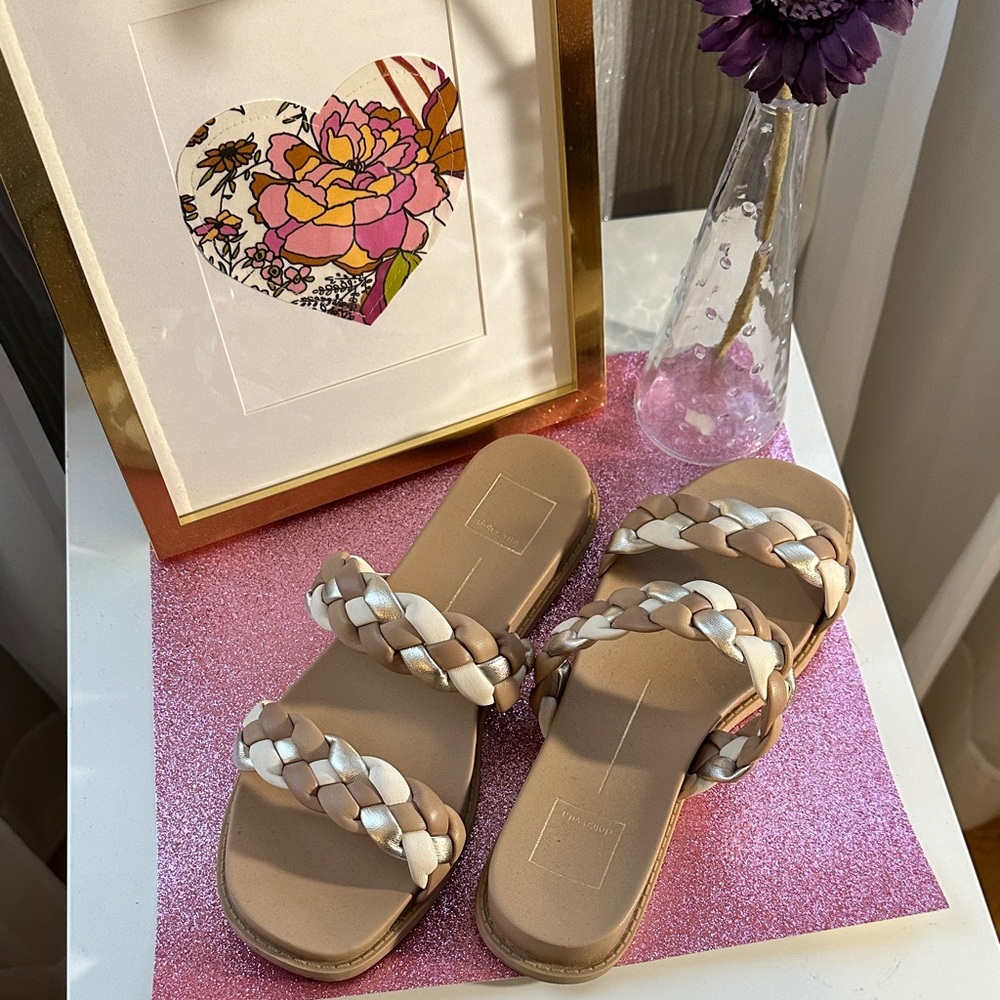 Dolce Vita Braided Sandals in Tan and Cream